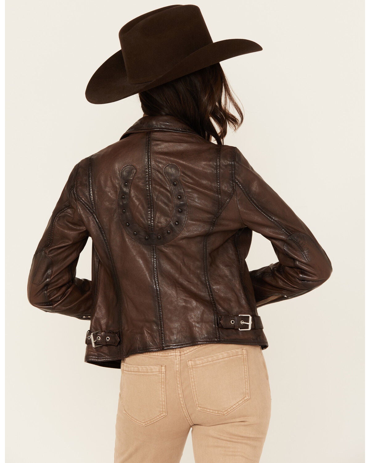 Mauritius Leather Women's Boot Barn Exclusive Lucky Horseshoe Leather Jacket, Brown, hi-res
