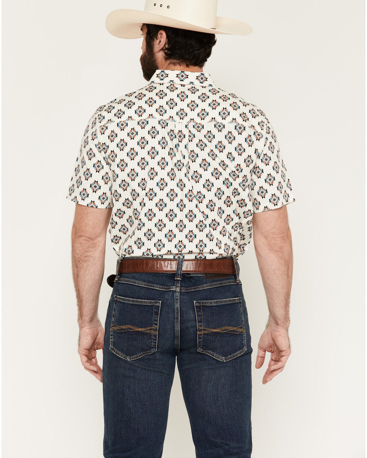 Image #4 - RANK 45&reg; Men's Star Power Geo Print Short Sleeve Button-Down Stretch Western Shirt, Off White, hi-res