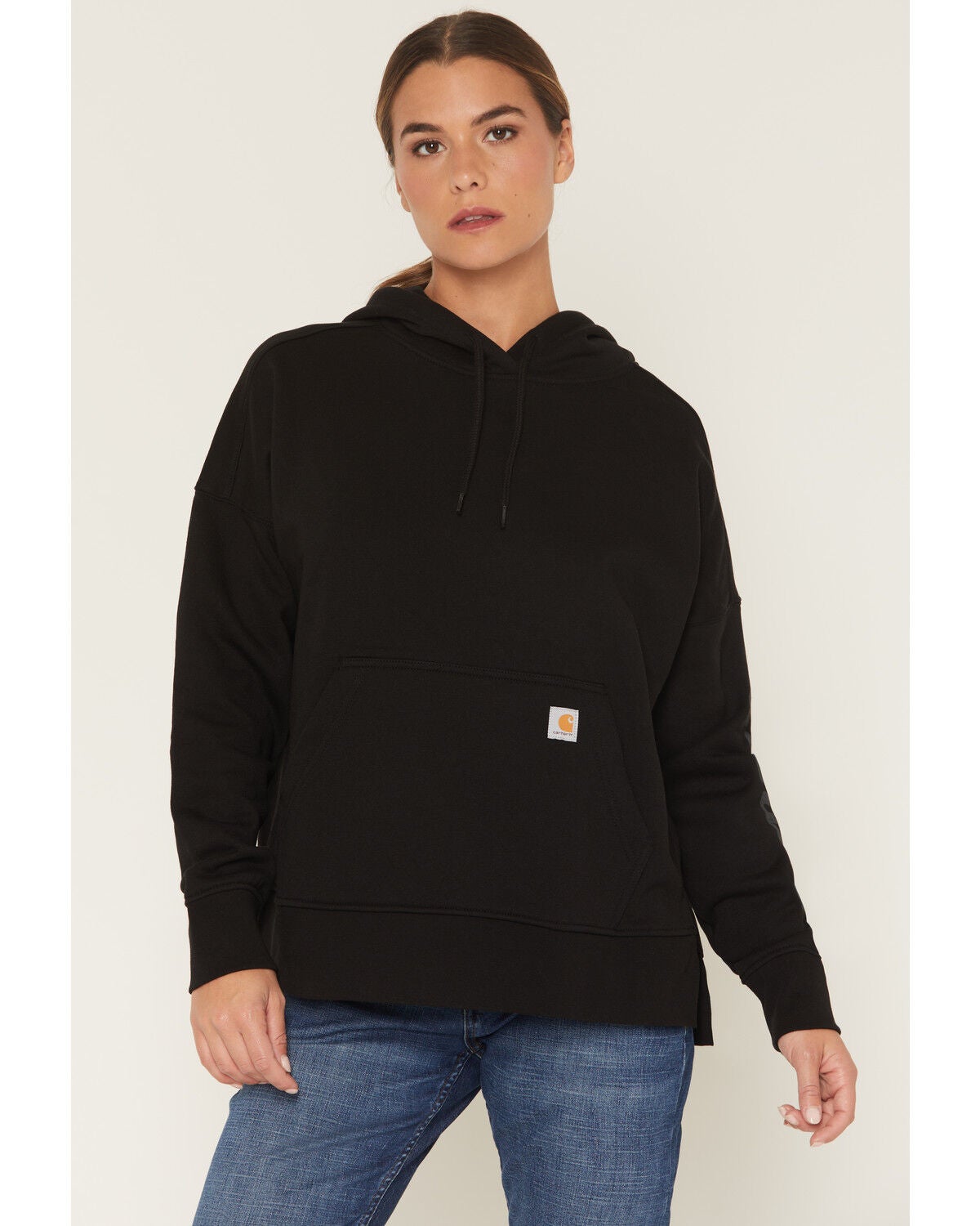 Image #2 - Carhartt Women's Oversized Fit Midweight Heart Graphic Hoodie, Black, hi-res