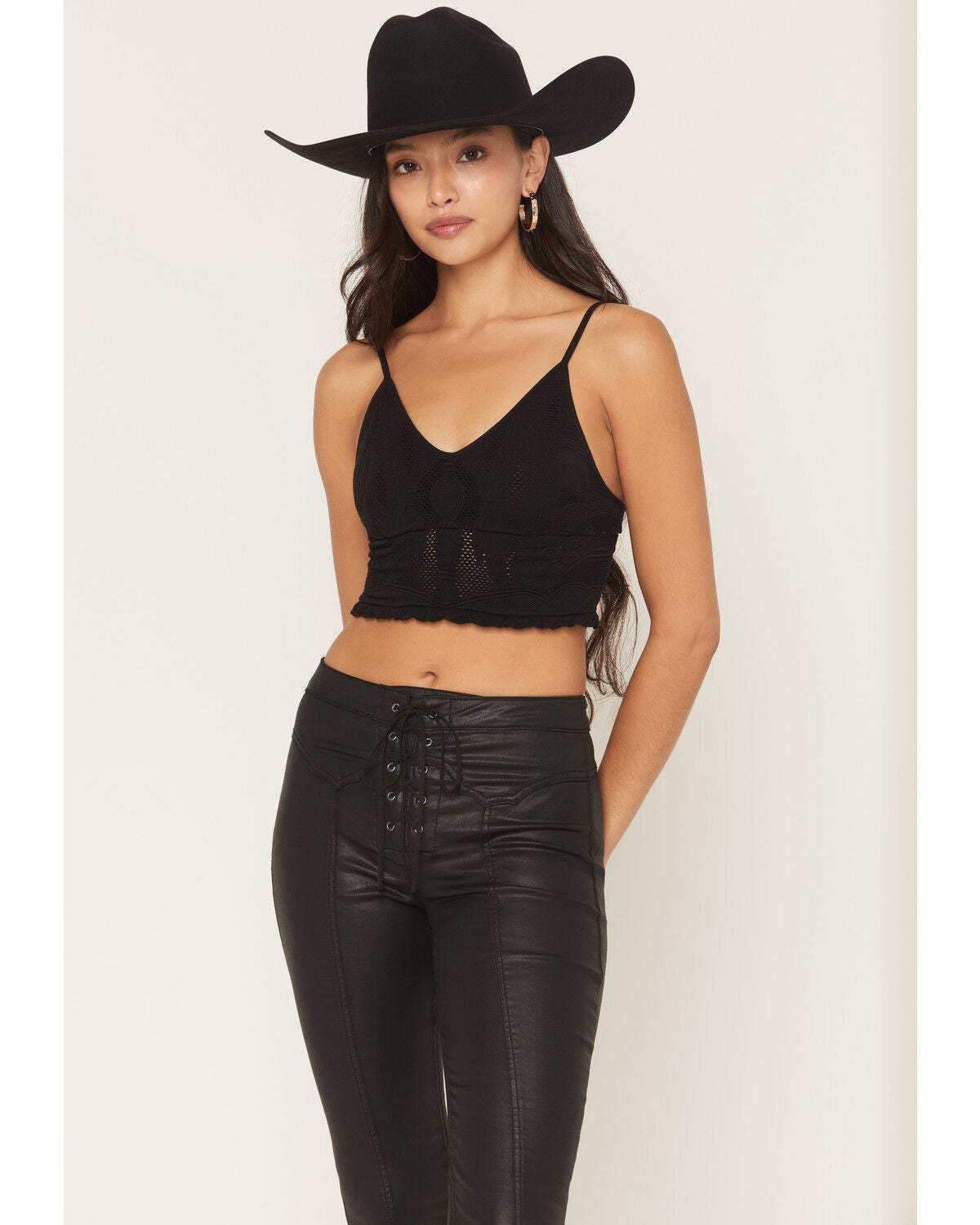Fornia Women's Boot Stitch Sleeveless Cropped Tank Top, Black, hi-res