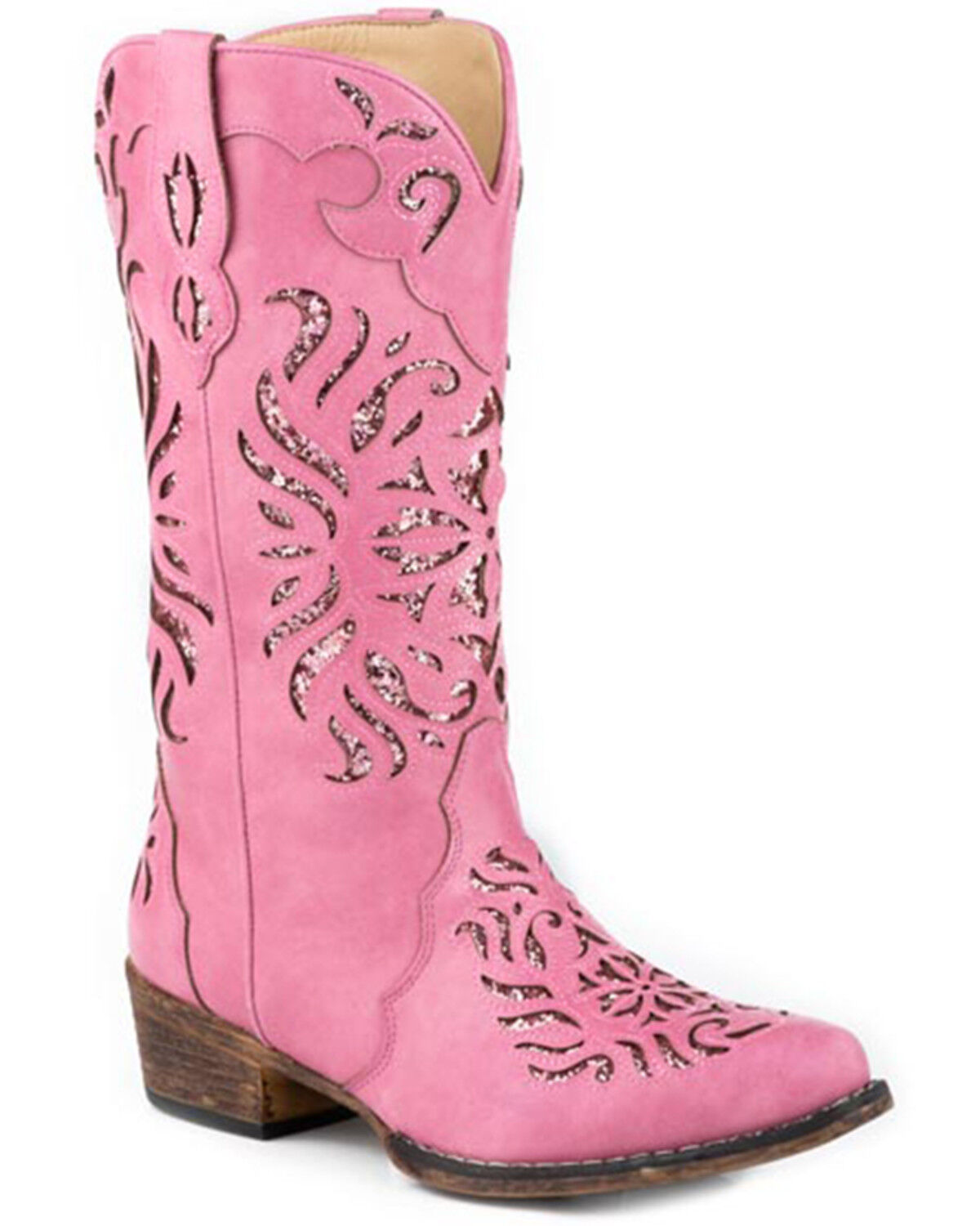 Image #1 - Roper Women's Riley Glitz Glitter Inlay Western Boots - Snip Toe, Pink, hi-res