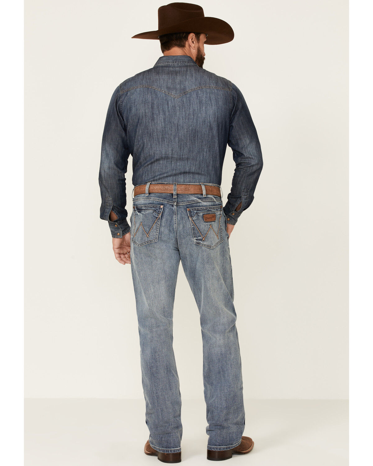 Image #3 - Wrangler Retro Men's Greeley Light Wash Stretch Relaxed Bootcut Jeans - Tall, Medium Wash, hi-res