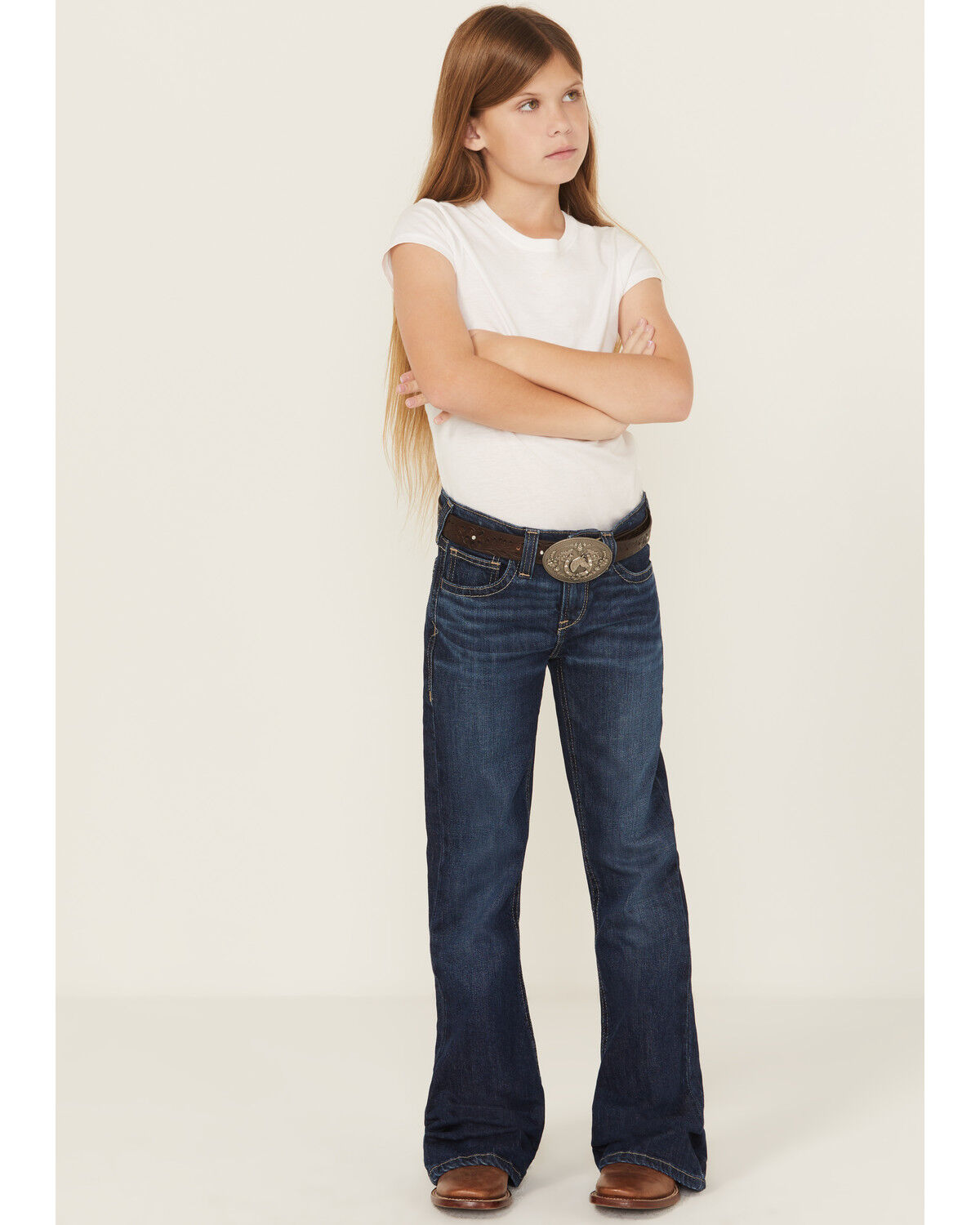 Image #1 - Ariat Girls' Jordyn Flare Stretch Denim Jeans, Dark Wash, hi-res