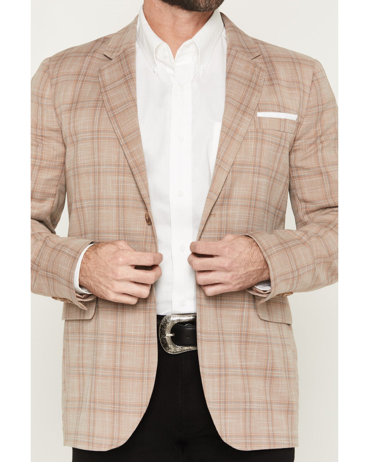 Image #3 - Rock & Roll Denim Men's Plaid Print Modern Fit Sportcoat, Tan, hi-res