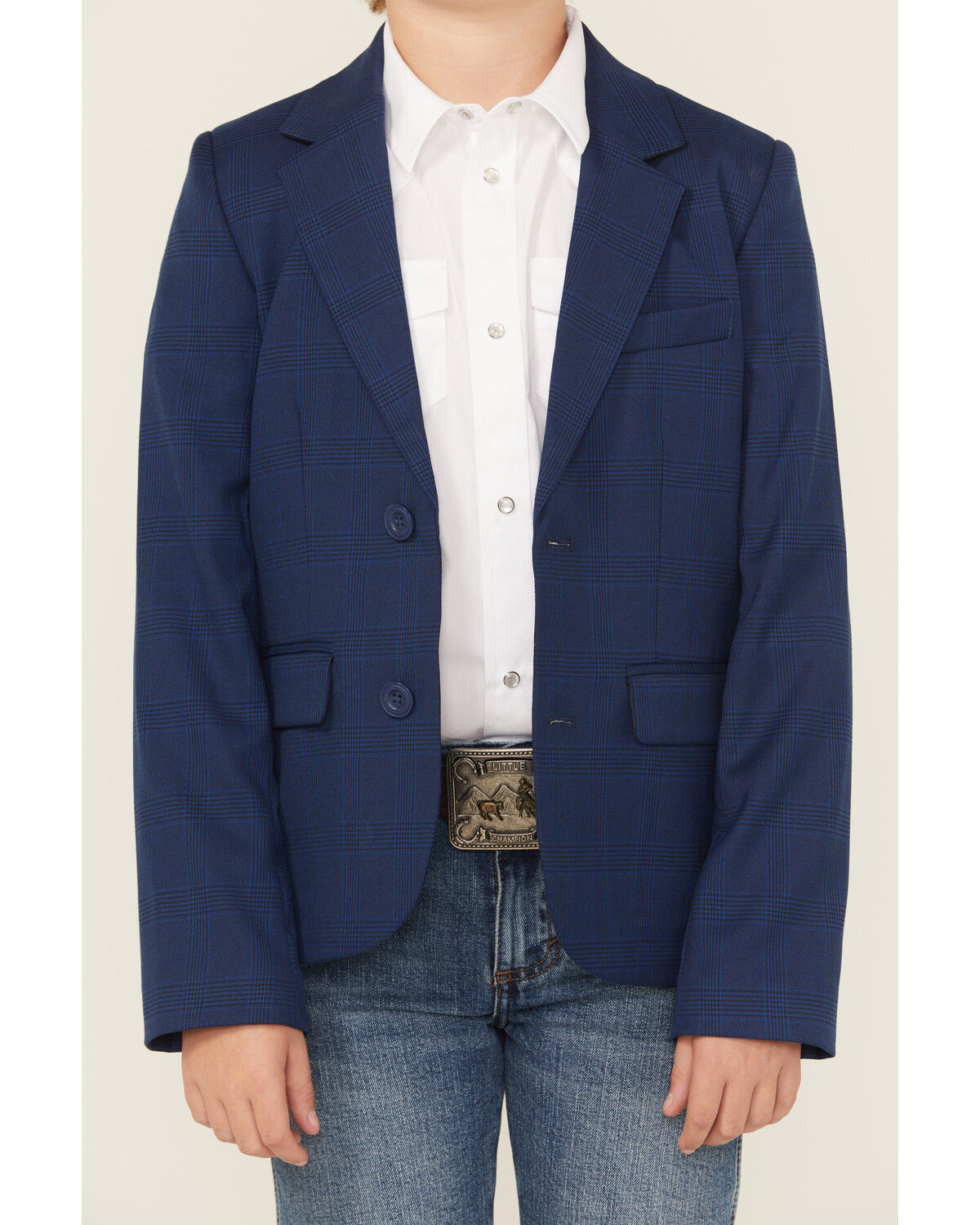 Image #2 - Rock & Roll Denim Boys' Plaid Print Blazer, Blue, hi-res