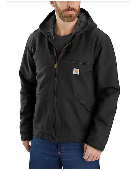 Carhartt Men's Washed Duck Sherpa Lined Hooded Work Jacket - Big & Tall , Black, hi-res