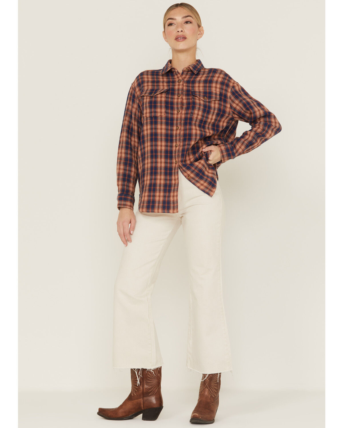 Image #2 - Cleo + Wolf Women's Breezy Springs Plaid Print Flannel Shirt, Beige/khaki, hi-res
