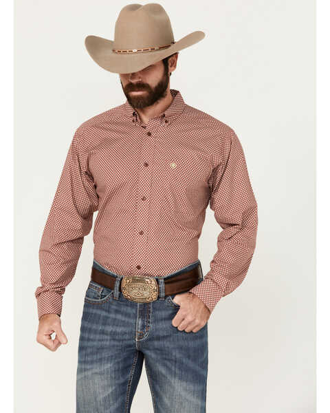 Ariat Men's Teegan Geo Print Long Sleeve Button-Down Western Shirt , Red, hi-res