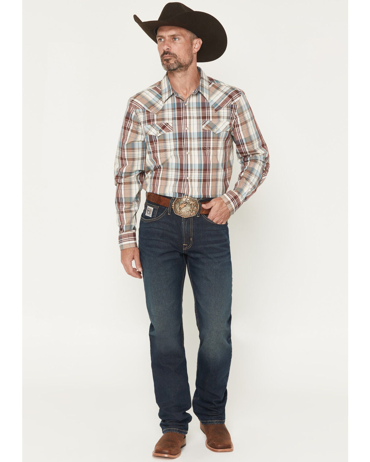 Cinch Men's White Label Dark Wash Relaxed Straight Performance Stretch Denim Jeans, Indigo, hi-res