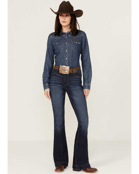 Kimes Ranch Women's Dark Wash Jennifer High Rise Wide Flare Jeans, Blue, hi-res