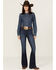 Image #1 - Kimes Ranch Women's Dark Wash Jennifer High Rise Wide Flare Jeans, Blue, hi-res