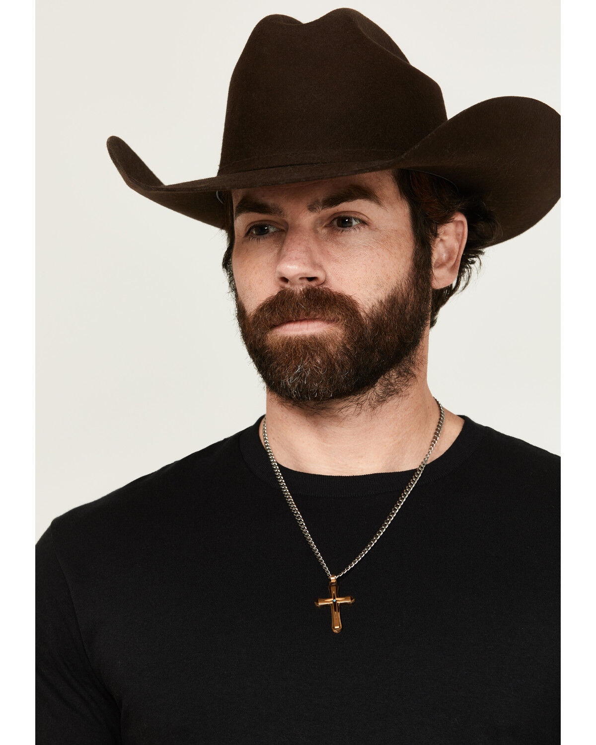 Image #1 - Cody James Men's Gold Cross Turquoise Inlay Necklace, Yellow, hi-res