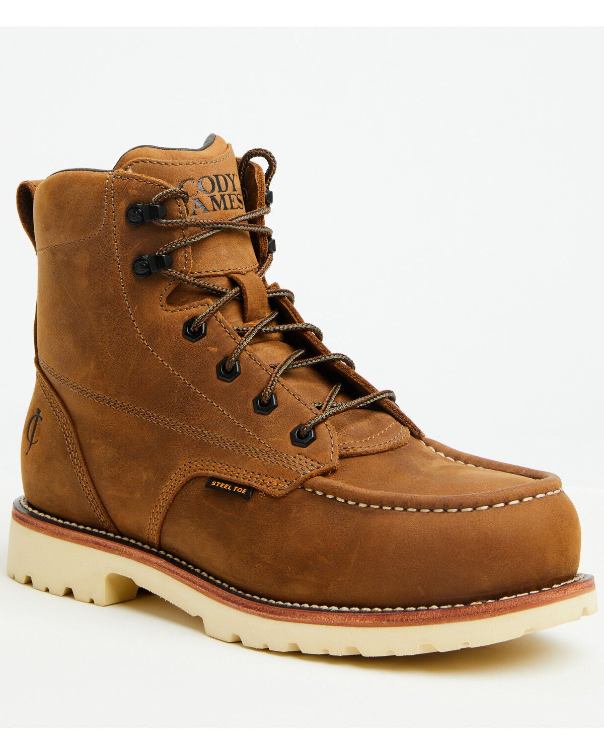 Cody James Men's 6" Lace-Up Moc Work Boots - Steel Toe, Brown, hi-res