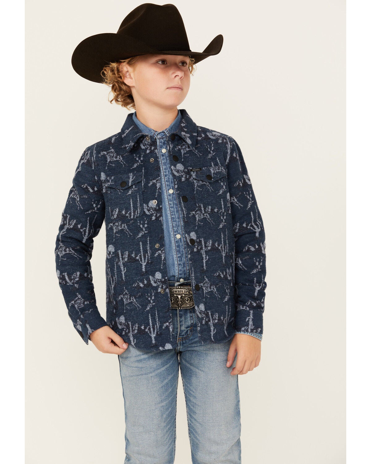 Rock & Roll Denim Boys' Cactus Print Shacket, Blue, hi-res