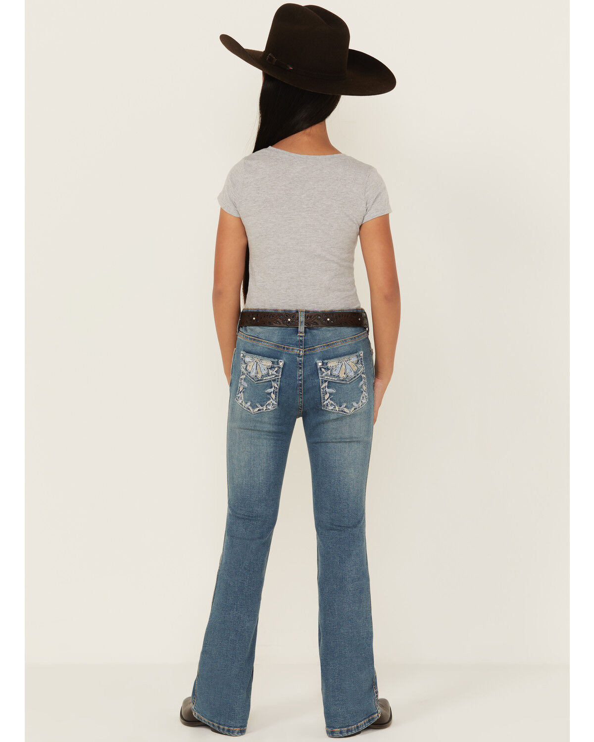 Image #1 - Shyanne Girls' Shayla Bootcut Embroidery Stretch Denim Jeans, Medium Wash, hi-res