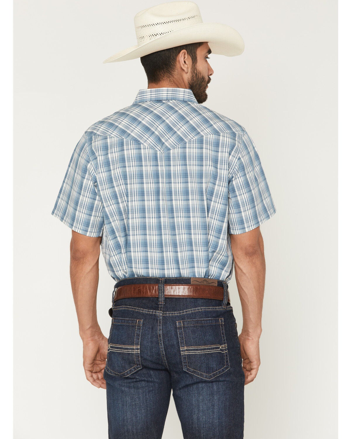 Image #4 - Cody James Men's Briggs Plaid Print Short Sleeve Snap Western Shirt - Tall, Blue, hi-res