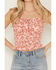 Image #3 - Shyanne Women's Floral Print Smocked Tie Front Top, Light Pink, hi-res