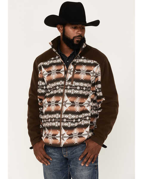 Powder River Outfitters Men's Southwestern Print Softshell Jacket, Dark Brown, hi-res