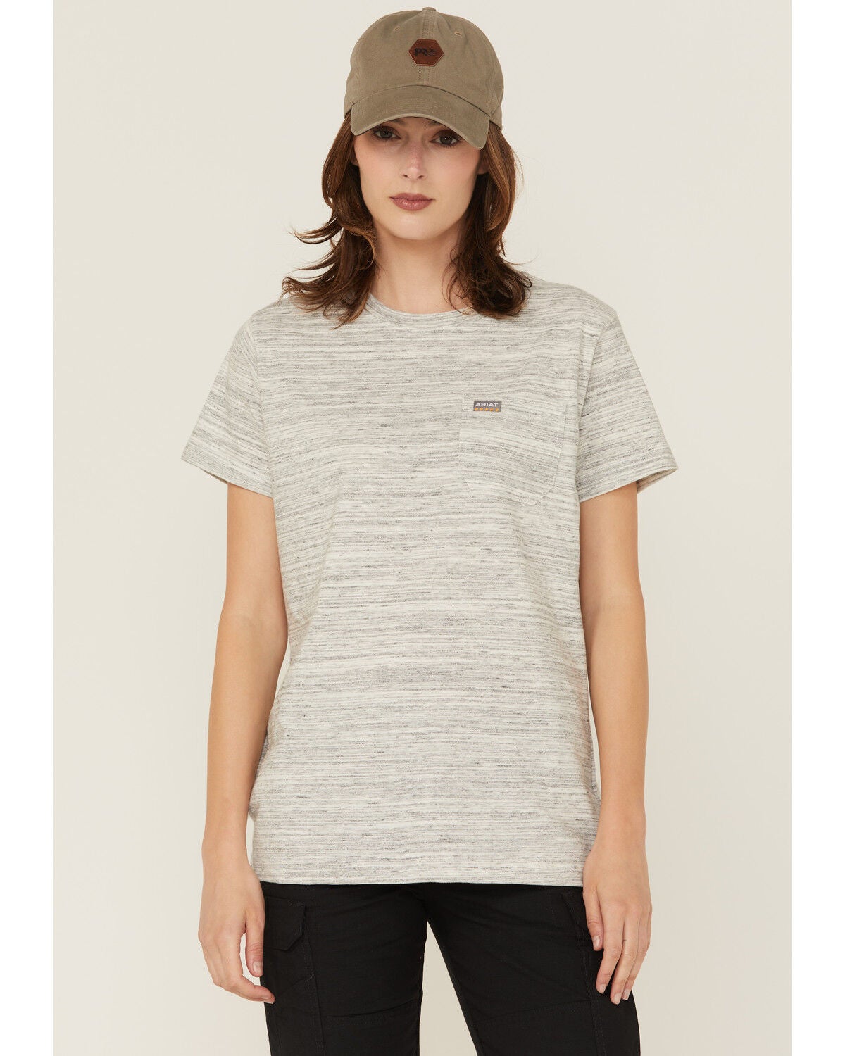 Ariat Women's Rebar Cotton Strong Space Dyed Short Sleeve Work Tee, Grey, hi-res