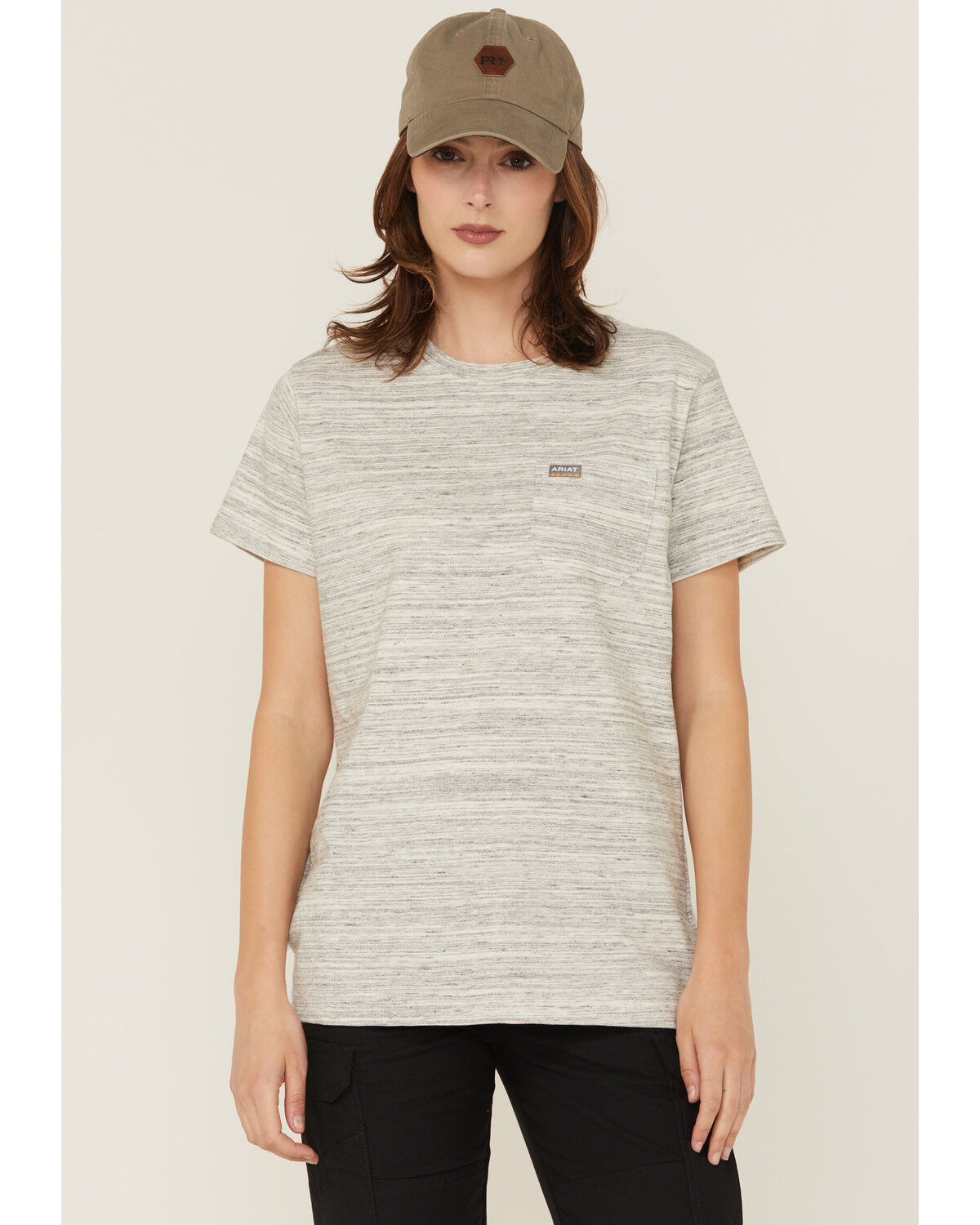 Image #1 - Ariat Women's Rebar Cotton Strong Space Dyed Short Sleeve Work Tee, Grey, hi-res