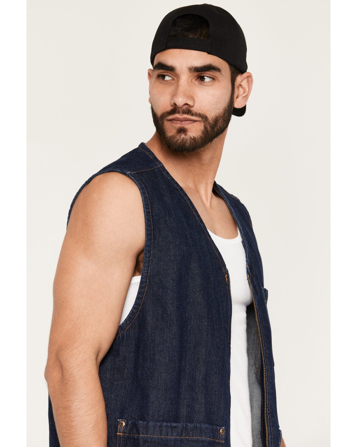 Image #2 - Dickies X Harley Davidson Men's Dark Wash Zip-Up Denim Vest, Dark Wash, hi-res