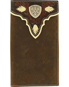 Ariat Men's Rodeo Pierced Logo Shield Wallet , Medium Brown, hi-res