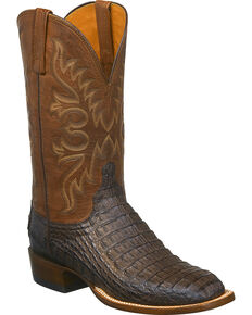 Lucchese Men's Handmade Chavez Caiman Western Boots - Square Toe, Brown, hi-res