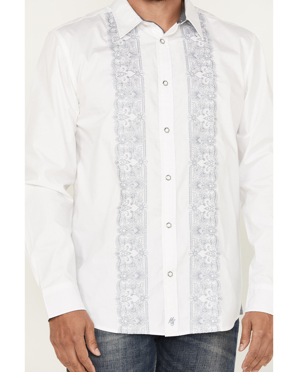 Image #3 - Moonshine Spirit Men's Heart Embroidered Long Sleeve Snap Western Shirt, White, hi-res
