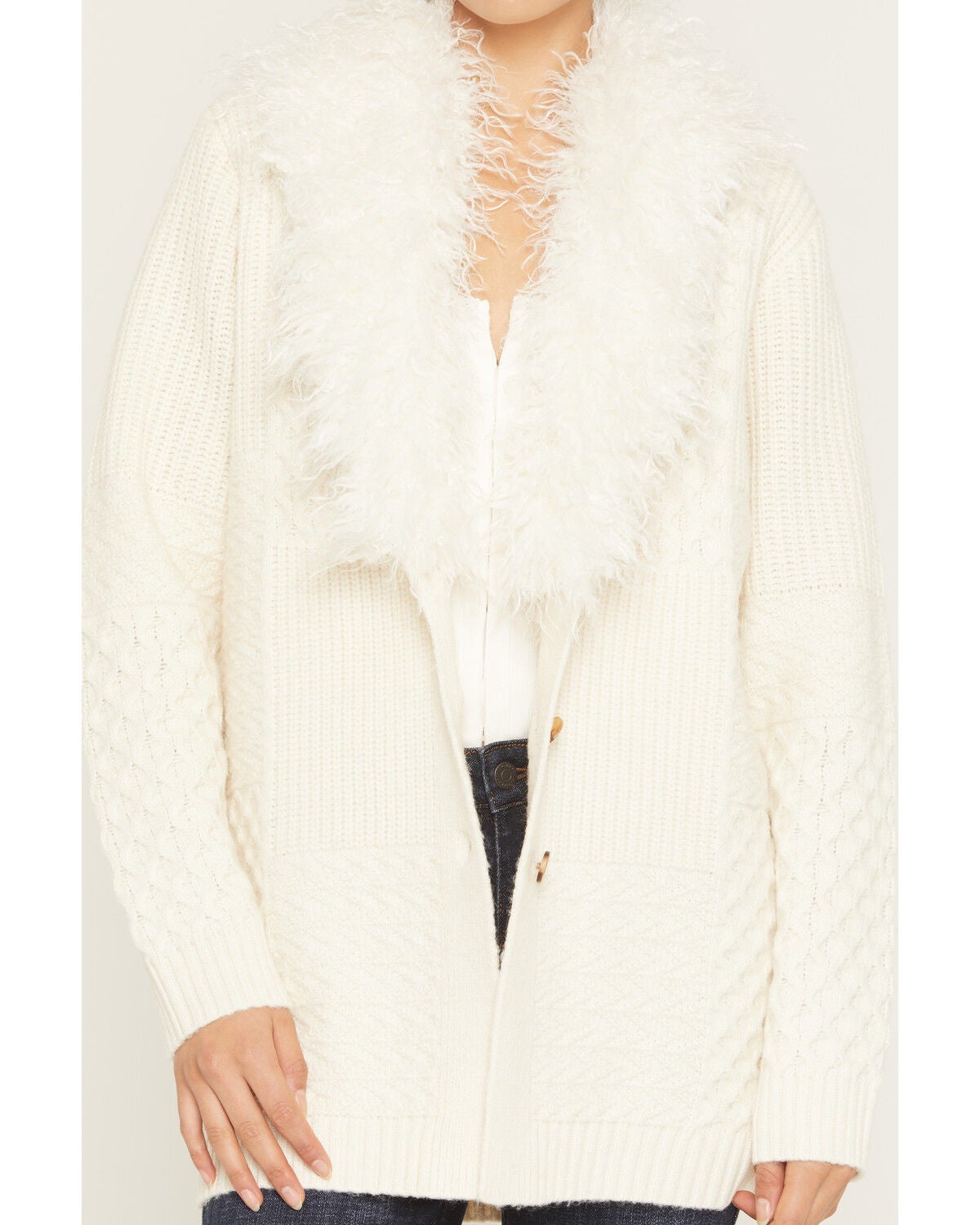 Image #3 - Idyllwind Women's Ryder Fur Collar Button-Down Sweater, Cream, hi-res