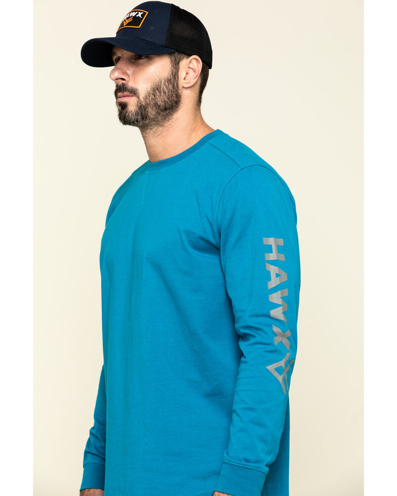 Hawx Men's Teal Sleeve Logo Long Sleeve Work T-Shirt , Teal, hi-res