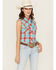 Image #1 - Cowgirl Hardware Women's Plaid Print Sleeveless Snap Stretch Western Shirt, Red, hi-res