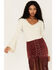 Image #1 - Shyanne Women's Deep V-Neck Bell Sleeve Crop Top, Cream, hi-res