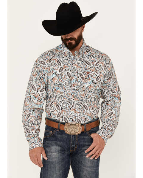 Cinch Men's Paisley Print Long Sleeve Button-Down Western Shirt, Multi, hi-res