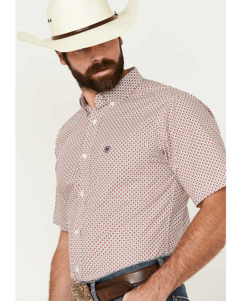 Image #2 - Ariat Men's Teagan Geo Print Fitted Long Sleeve Button-Down Western Shirt , Red, hi-res