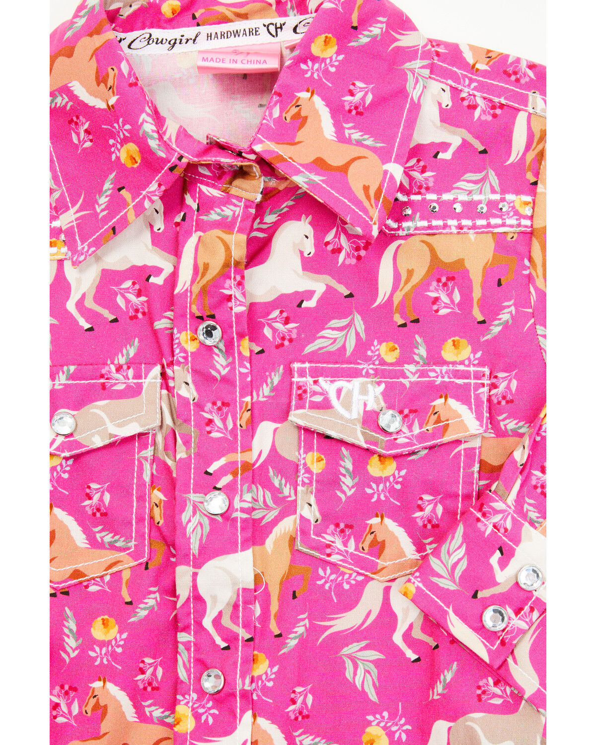 Image #2 - Cowgirl Hardware Infant Girls' Horse and Floral Print Long Sleeve Snap Onesie, Pink, hi-res