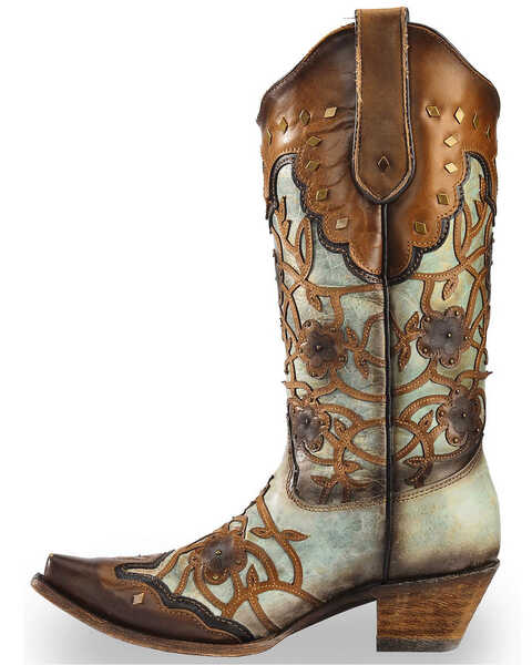 Image #3 - Corral Women's Flowers Overlay & Studs Western Boots - Snip Toe, , hi-res