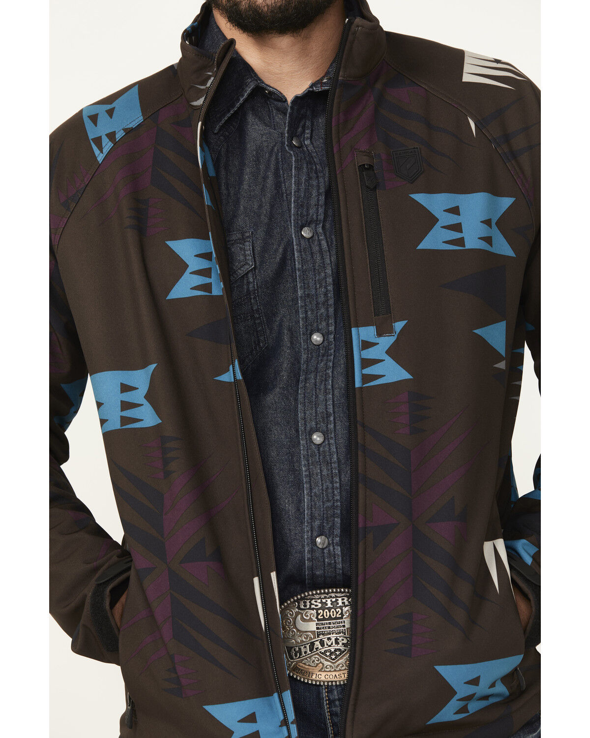 Image #3 - RANK 45® Men's Southwestern Print Softshell Jacket - Big, Chocolate, hi-res