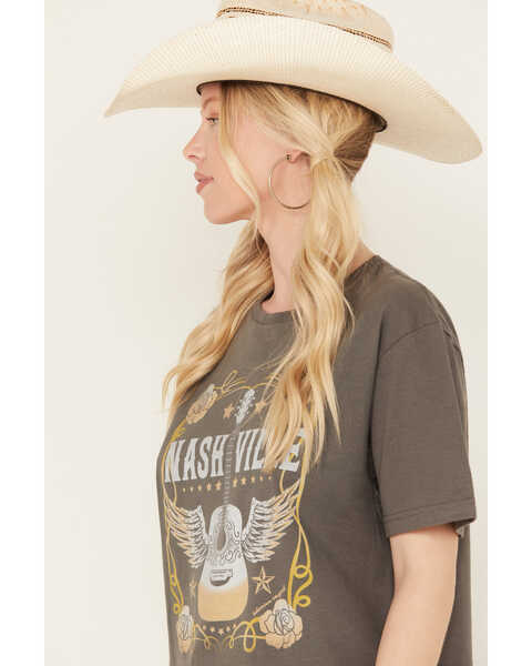 Image #2 - Bohemian Cowgirl Women's Nashville Guitar and Roses Short Sleeve Graphic Tee, Black, hi-res