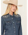 Image #2 - Wrangler Retro Women's Dark Wash Denim Embroidered Long Sleeve Western Shirt, Dark Wash, hi-res