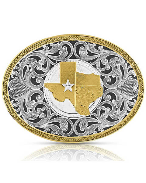 Montana Silversmiths Lone Star Texas State Belt Buckle, Silver, hi-res
