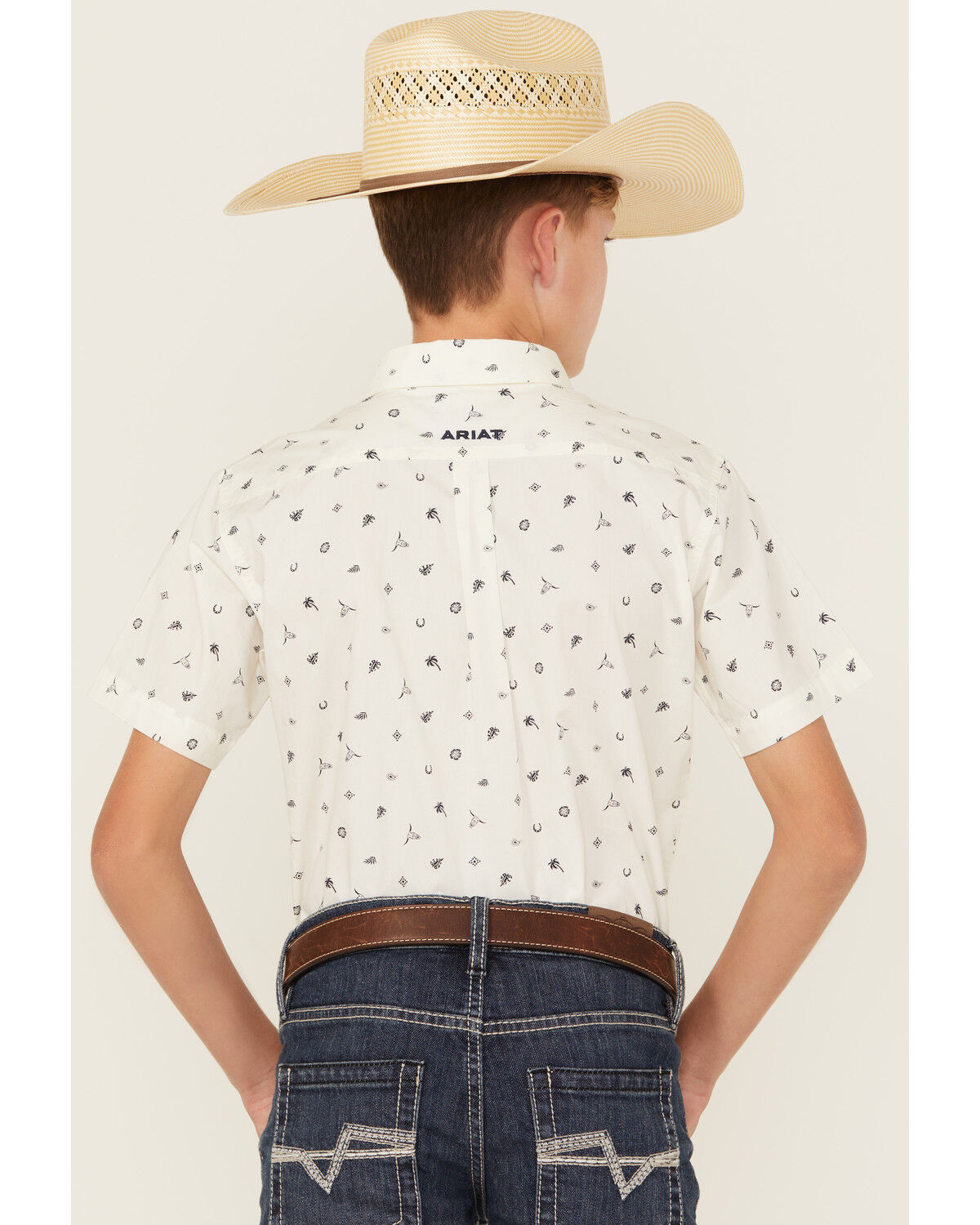Image #4 - Ariat Boys' Conversation Print Short Sleeve Button-Down Western Shirt, White, hi-res