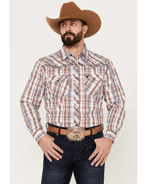 Cowboy Hardware Men's Austin Plaid Print Long Sleeve Snap Western Shirt, Orange, hi-res