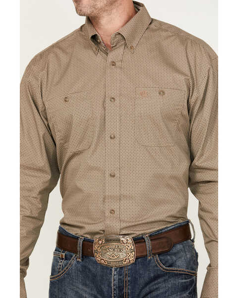 Image #3 - George Strait by Wrangler Men's Geo Print Long Sleeve Button-Down Shirt, Tan, hi-res