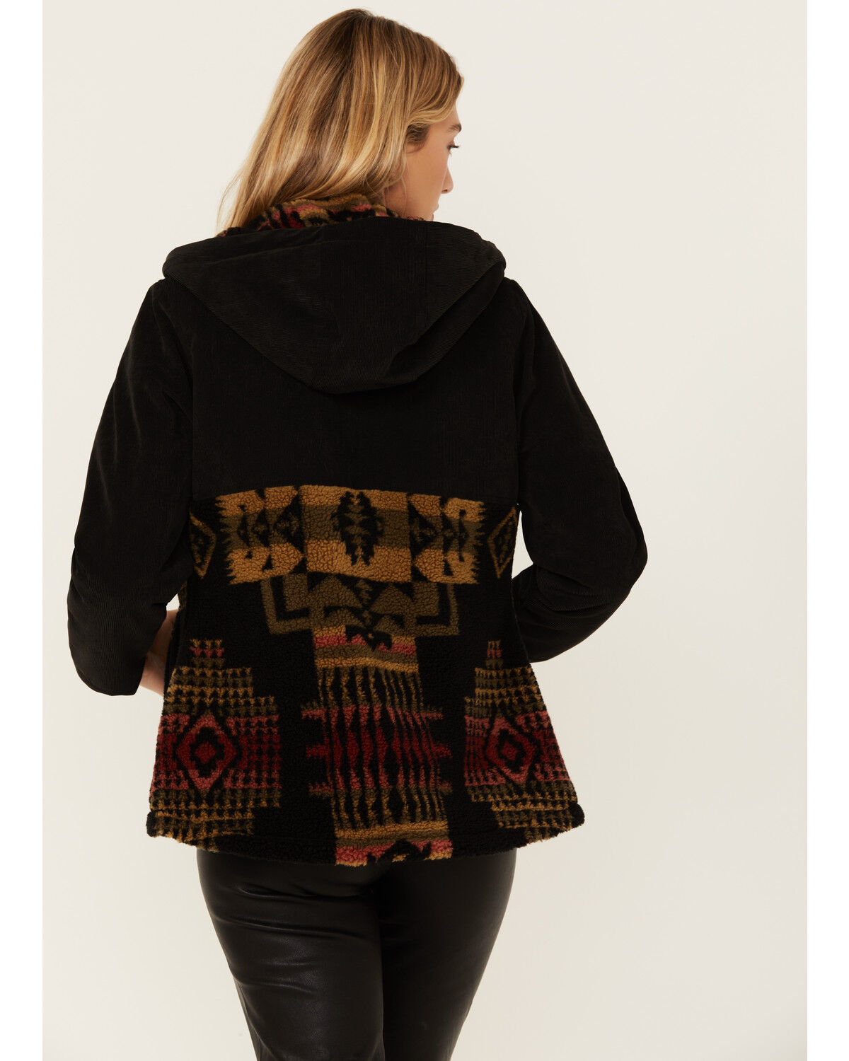Image #4 - Pendleton Women's Blanca Corduroy Berber Hooded Fleece Jacket, Black, hi-res
