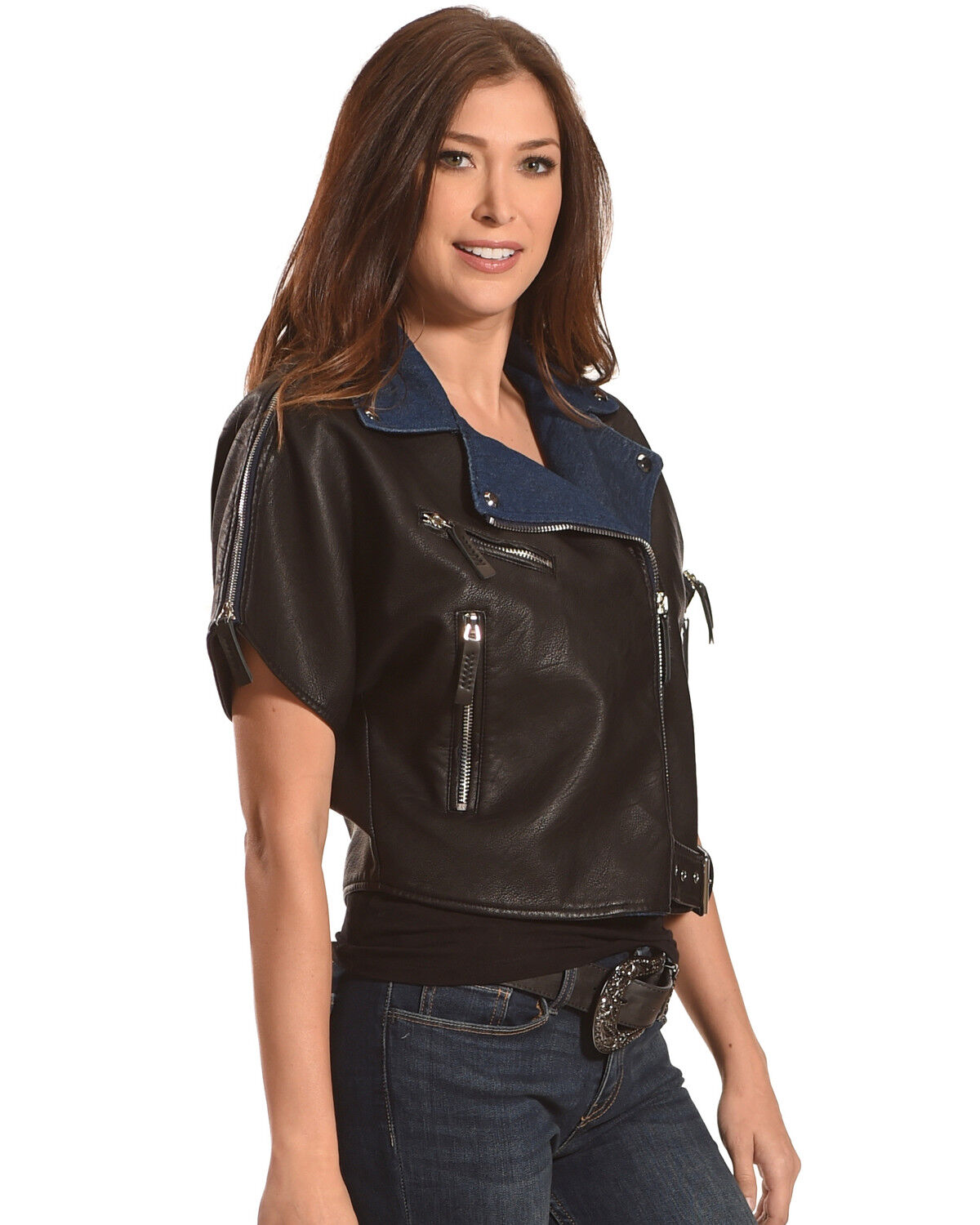 leather jacket with short sleeves