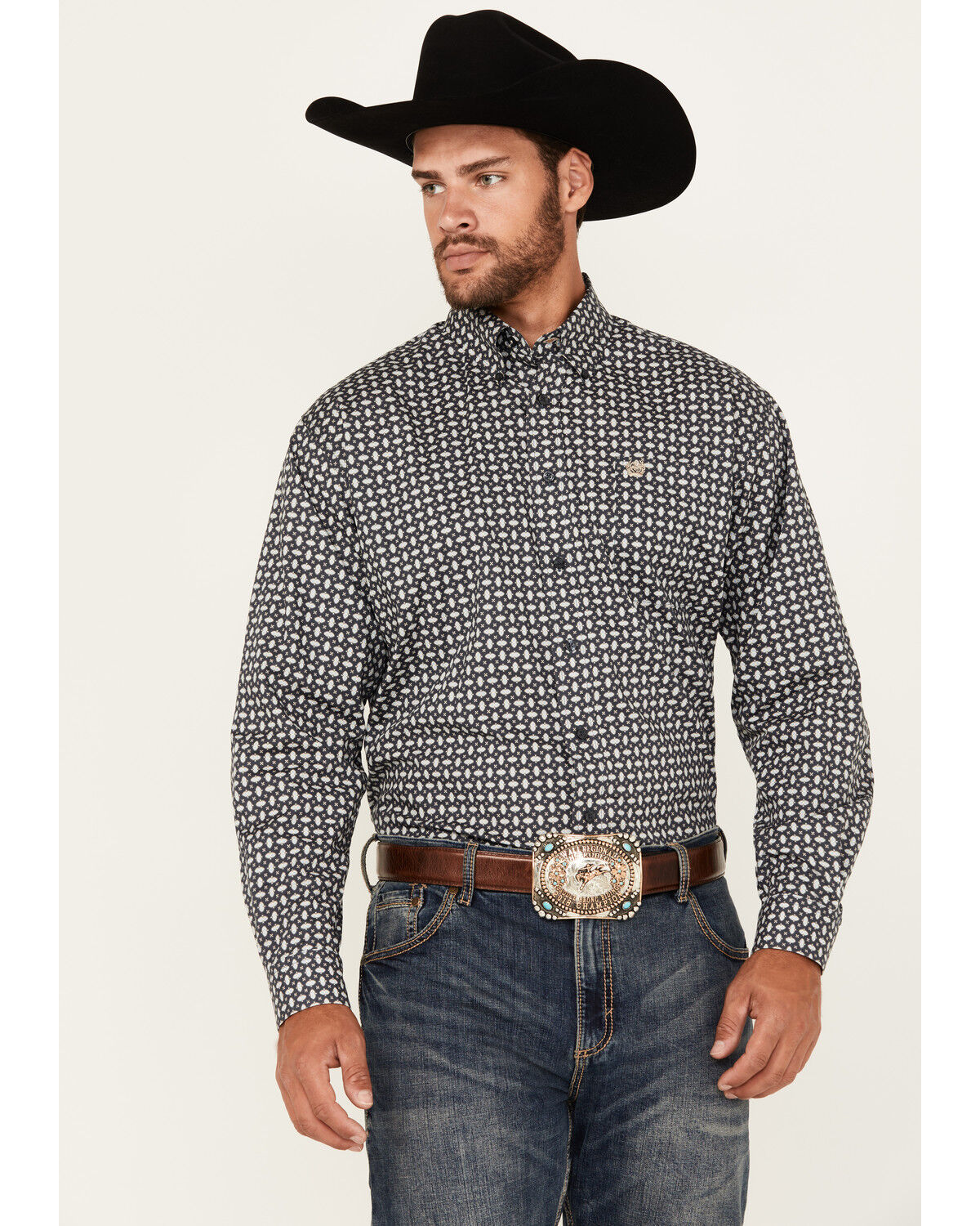 Image #1 - Cinch Men's Geo Print Long Sleeve Button-Down Stretch Western Shirt, Blue, hi-res
