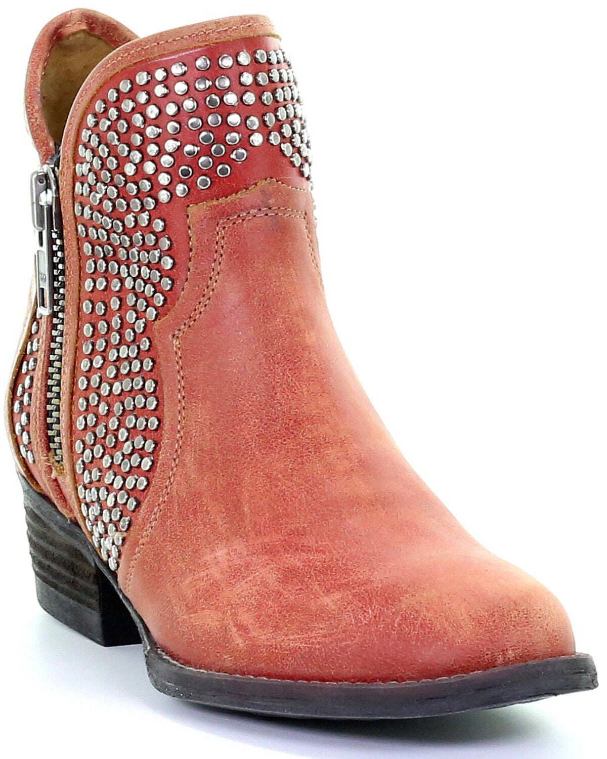 Circle G Women's Studded Booties - Round Toe, Orange, hi-res
