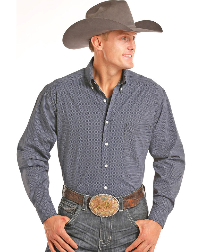 Tuf Cooper Men's Printed Long Sleeve Western Shirt , Blue, hi-res