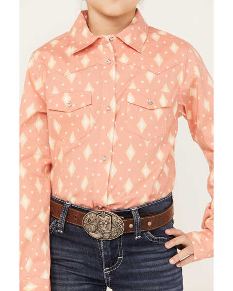 Image #3 - Shyanne Girls' Southwestern Print Long Sleeve Button-Down Stretch Western Shirt, Brick Red, hi-res