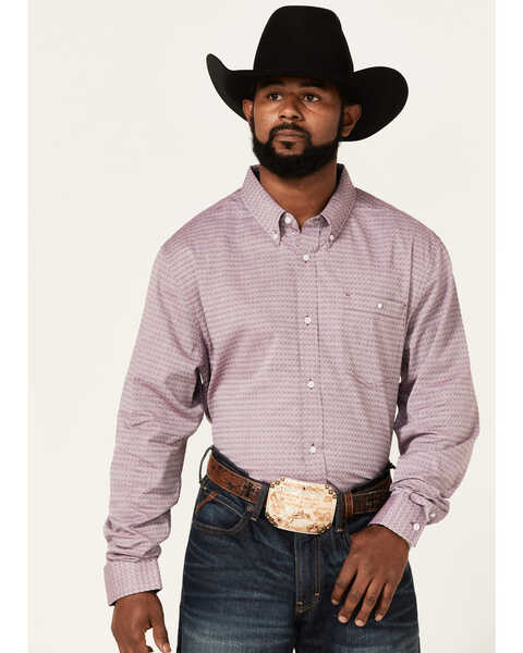 RANK 45® Men's Producer Jacquard Print Long Sleeve Button-Down Western Shirt , Purple, hi-res